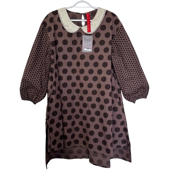 Brown Polka Dot Dress with White Collar - Picture 1 of 9